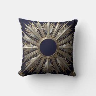 Golden Silver Ornate Starburst Throw Pillow