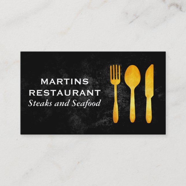 Golden Silverware | Culinary Restaurant Business Card (Front)