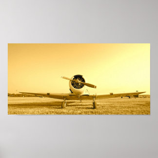 Golden Single Engine Airplane Vintage Aircraft Poster