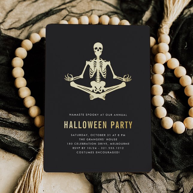 Golden Skeleton Halloween Party Foil Invitation (Creator Uploaded)