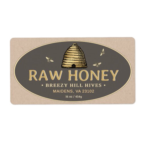 Golden Skep Honeybees Raw Honey Label Kraft Brown