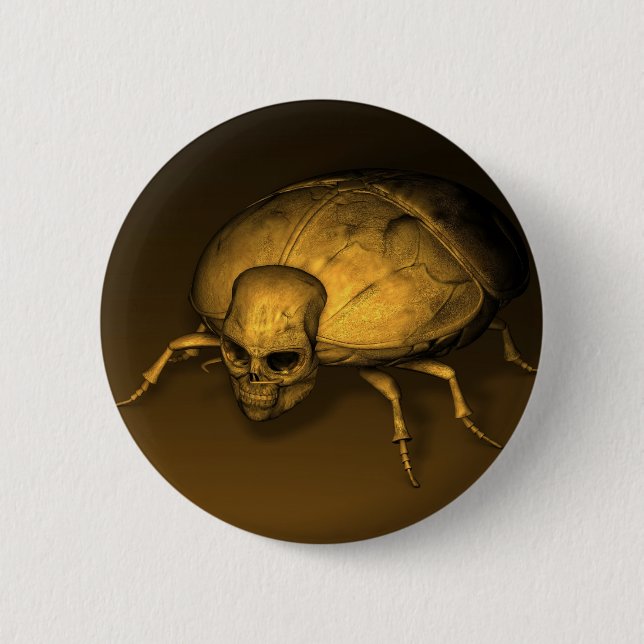 Golden Skull Bug Pinback Button (Front)