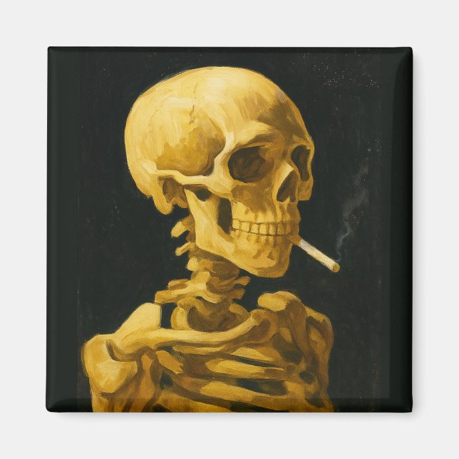 Golden Skull Smoking – Unique Van Gogh Inspired Magnet (Front)