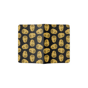 Golden Skulls Black Background Design Retro Skull Passport Holder