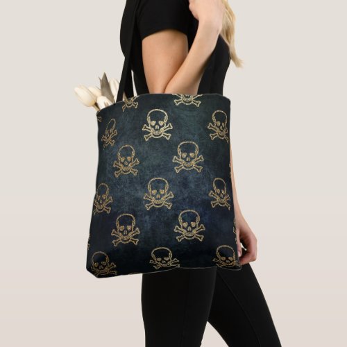 Golden Skulls Gothic Pattern Tote Bag