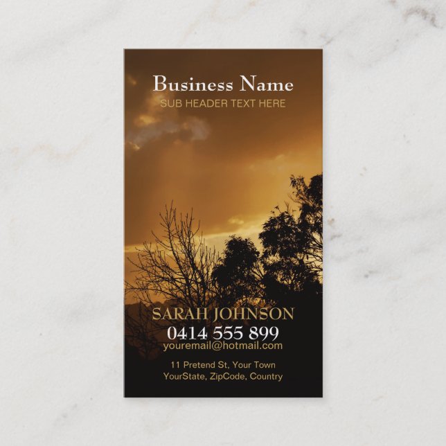 Golden Sky Clouds Nature Silhouette Business Card (Front)