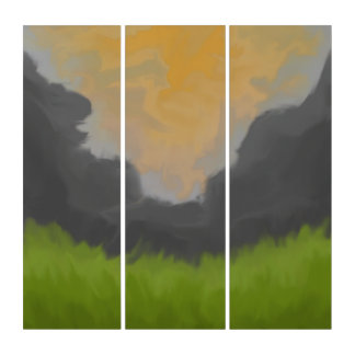Golden Sky Landscape Painting Triptych