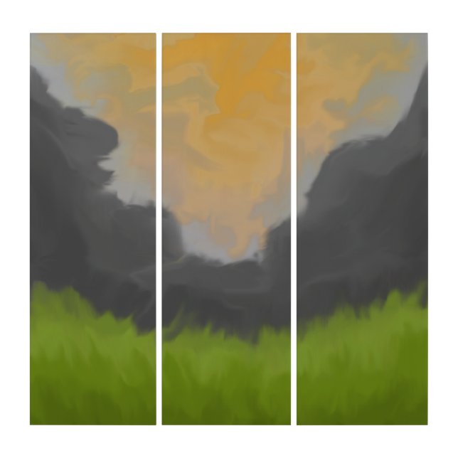 Golden Sky Landscape Painting Triptych (Front)
