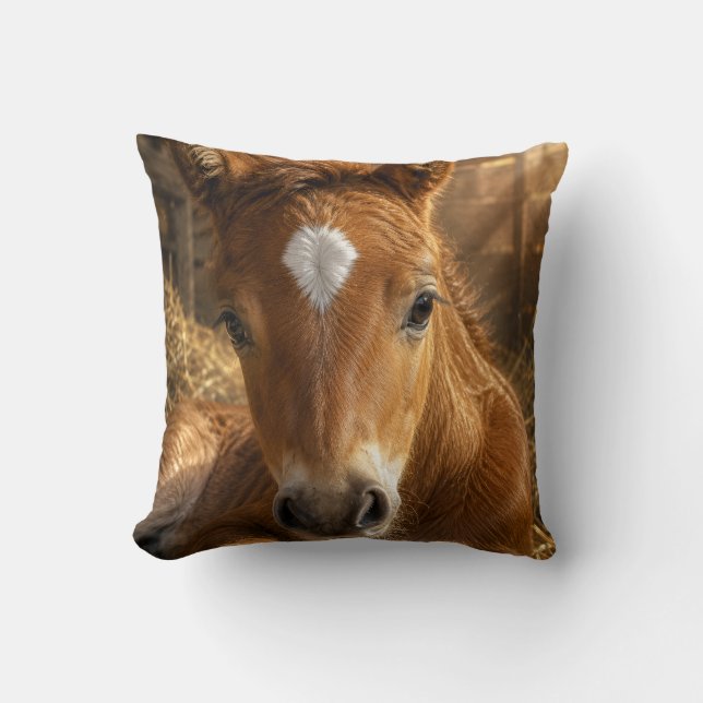 Golden Slumber gentle Foal Throw Pillow (Front)