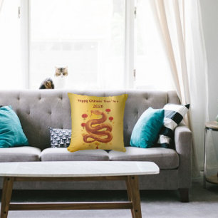 Golden Snake Chinese New Year Throw Pillow