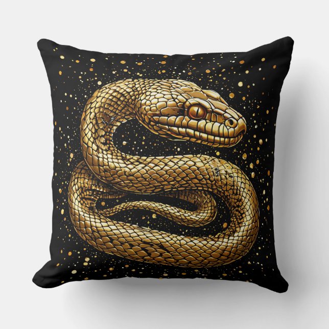 🐍 Golden Snake Mystical Home Decor Pillow ✨ (Front)