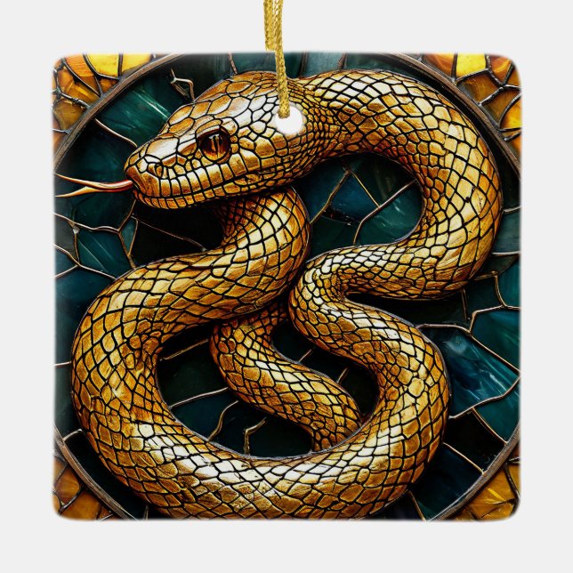 Golden snake stained glass ceramic ornament (Front)