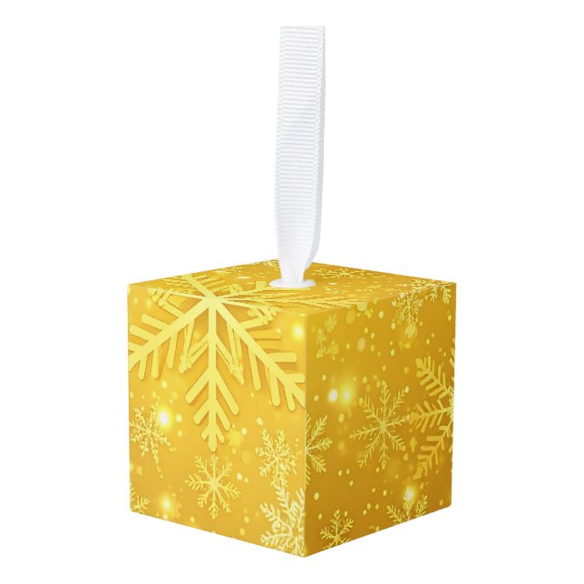 Golden Snow Cube Ornament (Front Angled)
