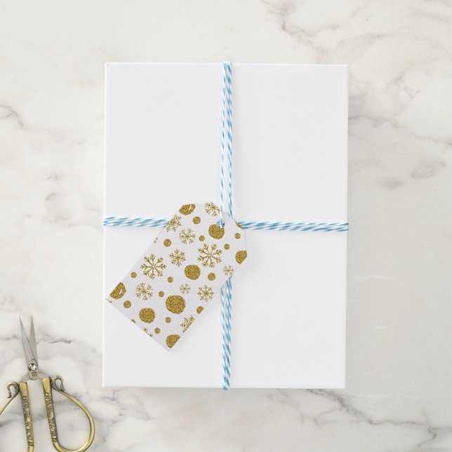 Golden Snow Flakes 1 Gift Tags (With Twine)