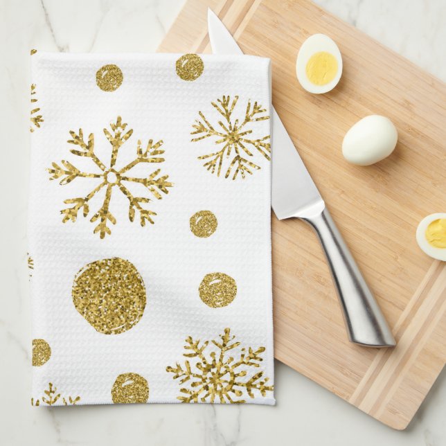 Golden Snow Flakes 1 Kitchen Towel (Quarter Fold)