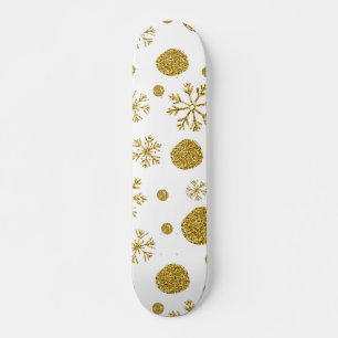 Golden Snow Flakes 1 Skateboard