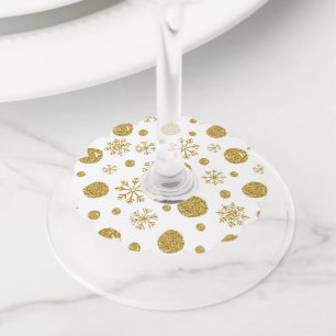 Golden Snow Flakes 1 Wine Glass Tag