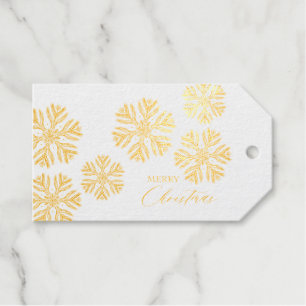 Golden Snow Flakes Merry Christmas Foil Gift Tags