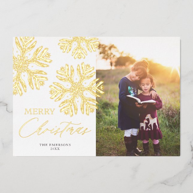 Golden Snow Flakes Merry Christmas Foil Holiday Ca (Front)
