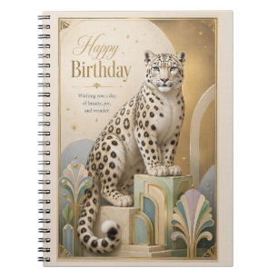 Golden Snow Leopard Birthday Elegance Notebook