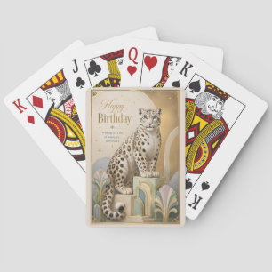 Golden Snow Leopard Birthday Elegance Poker Cards