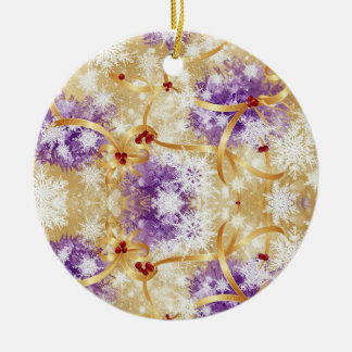 Golden Snowfall Ribbon — Elegant Christmas Design Ceramic Ornament