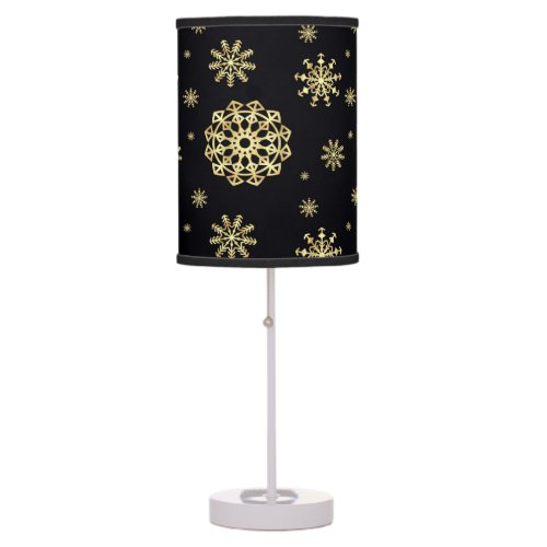 Golden Snowflak on Black Background Table Lamp