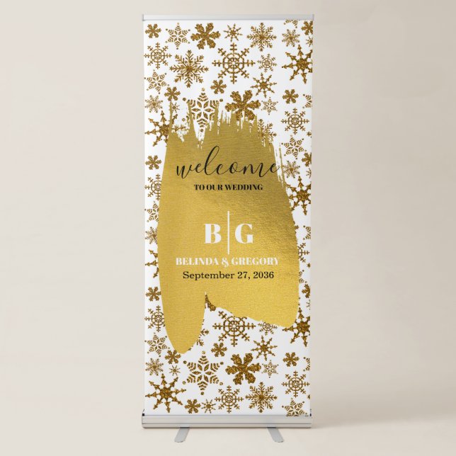 Golden Snowflake Christmas Wedding Welcome Sign (Front)