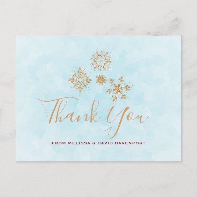 Golden Snowflake Crystals Christmas Thank You Postcard (Front)