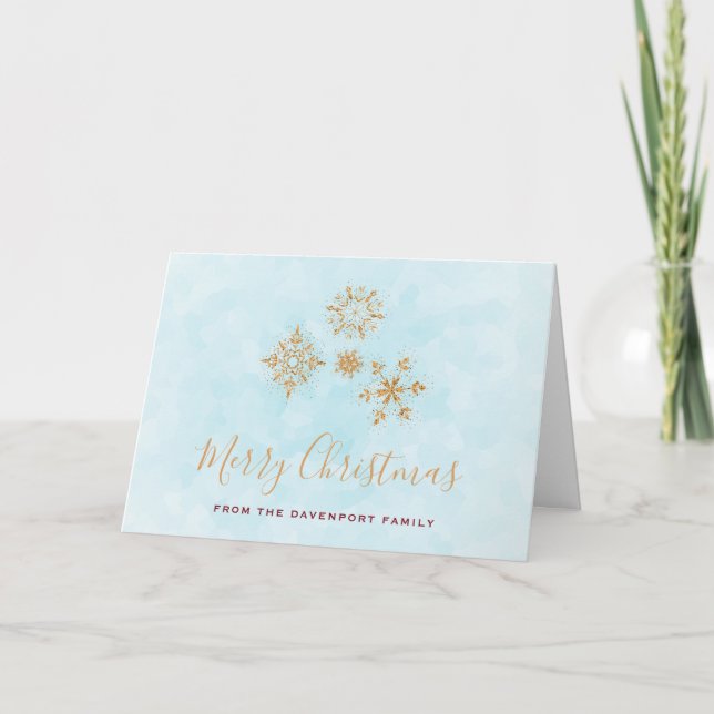 Golden Snowflake Crystals Merry Christmas Card (Front)