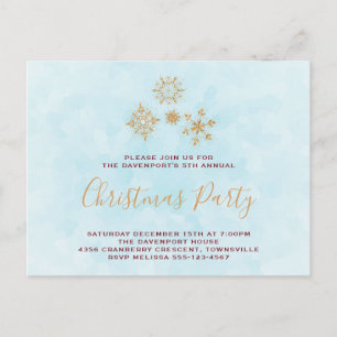 Golden Snowflake Crystals on Frosty Blue Invite