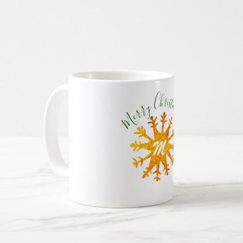 Golden Snowflake Monogram Festive Coffee Mug