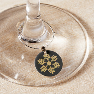 Golden Snowflake on Black Wine Charm