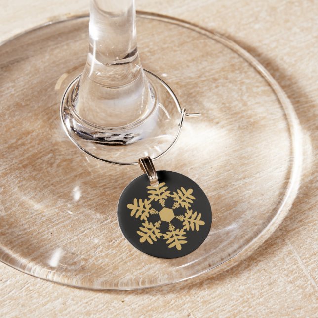 Golden Snowflake on Black Wine Charm (In Situ)