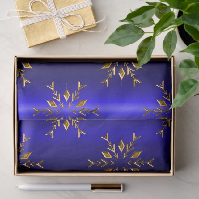 Golden Snowflake on Blue Christmas Tissue Paper (Gift)