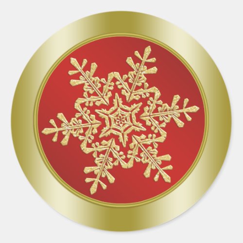 Golden Snowflake on red Christmas Classic Round Sticker