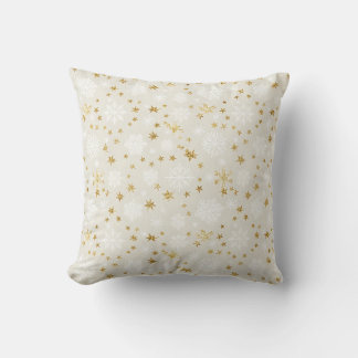 Golden Snowflake Pattern Throw Pillow