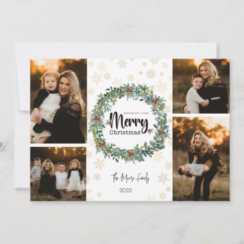 Golden Snowflake Photo Christmas Card