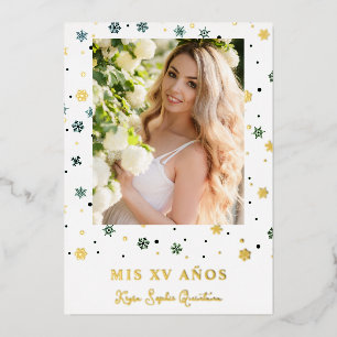 Golden Snowflake Quinceañera Spanish Whimsical Foil Invitation