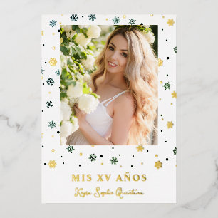 Golden Snowflake Quinceañera Spanish Whimsical  Foil Invitation