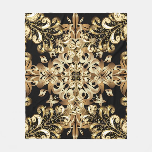 Golden snowflake simple seamless pattern. Vintage  Fleece Blanket (Front)