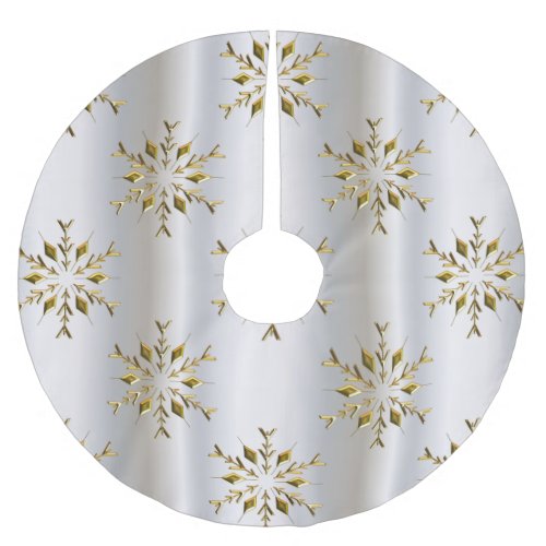 Golden Snowflake Stars on Silver Brushed Polyester Tree Skirt