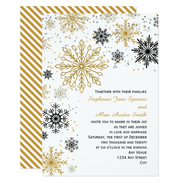 Golden Snowflake Winter Wedding Invitation