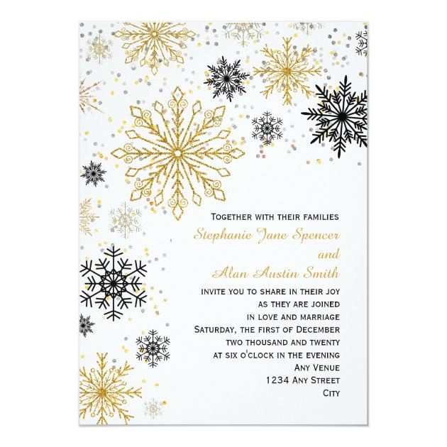 Golden Snowflake Winter Wedding Invitation