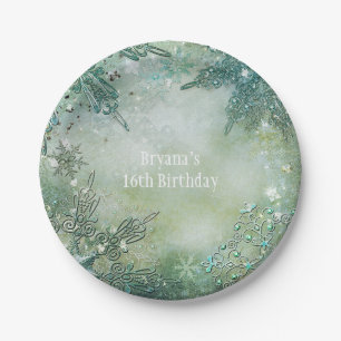 Golden Snowflake Winter Wonderland Elegant Party Paper Plates