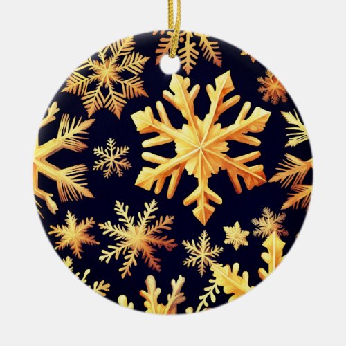 Golden Snowflakes and black background color Ceramic Ornament