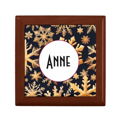 Golden Snowflakes and black background color Gift Box
