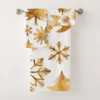 Golden Snowflakes and Gold Holiday Trees 