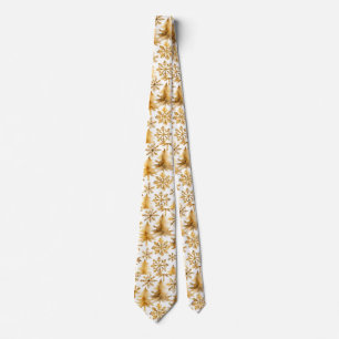 Golden Snowflakes and Gold Holiday Trees  Neck Tie