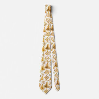 Golden Snowflakes and Gold Holiday Trees  Neck Tie